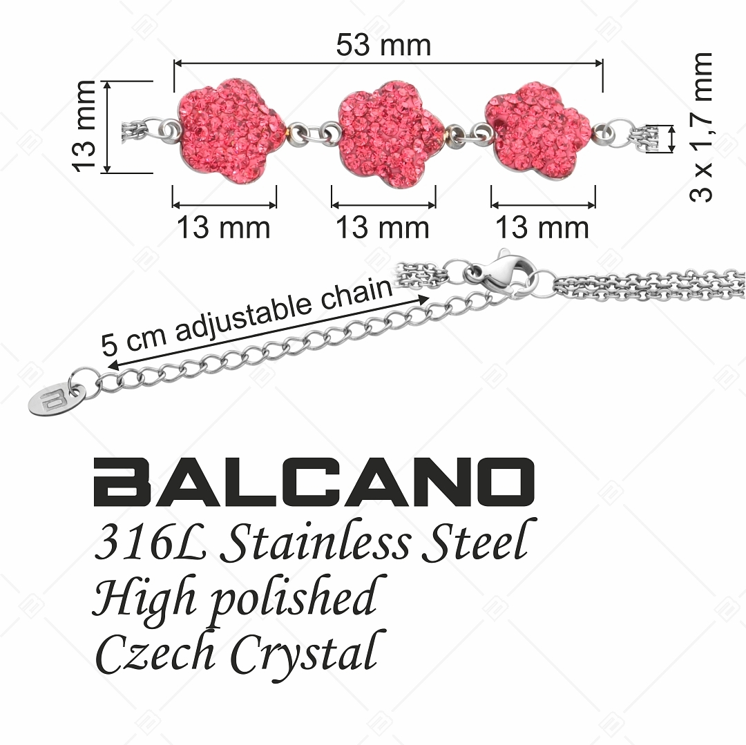 BALCANO - Fiore / Háromsoros nemesacél lánc karkötő virág formájú kristály charmokkal (E441006BC86)
