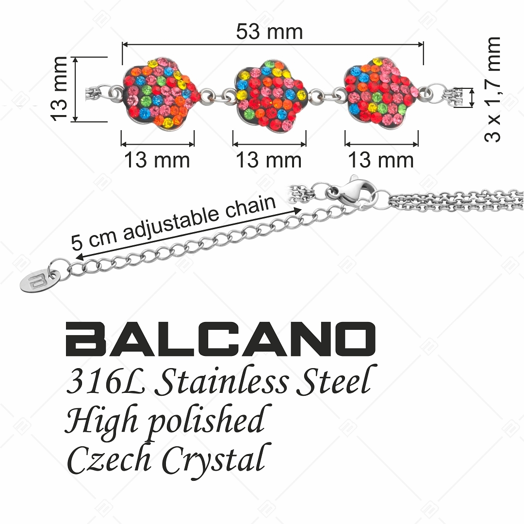 BALCANO - Fiore / Háromsoros nemesacél lánc karkötő virág formájú kristály charmokkal (E441006BC89)
