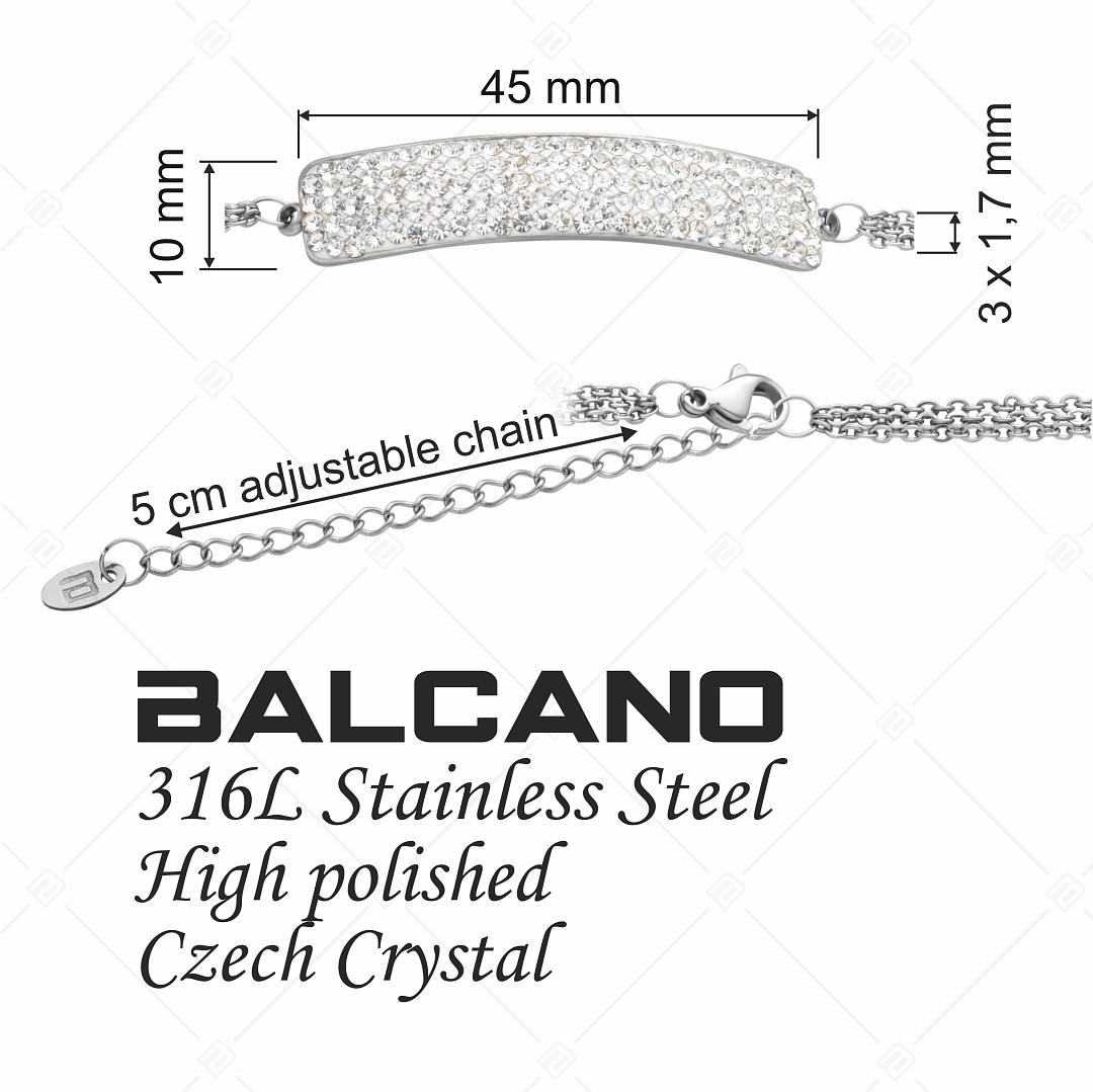 BALCANO - Tesoro / Háromsoros nemesacél lánc karkötő íves kristály fejrésszel (E441007BC00)