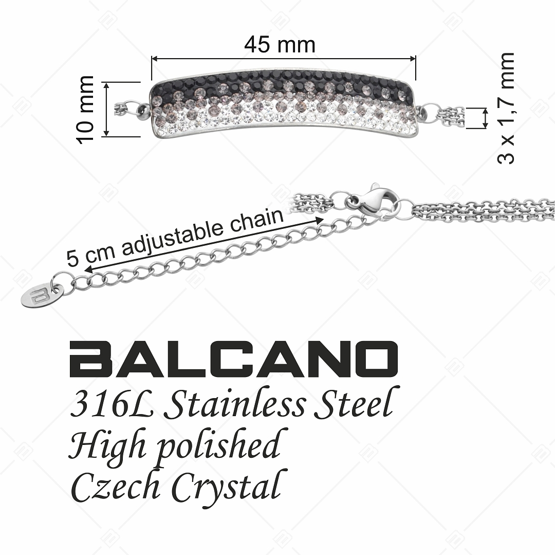 BALCANO - Tesoro / Háromsoros nemesacél lánc karkötő íves kristály fejrésszel (E441007BC01)