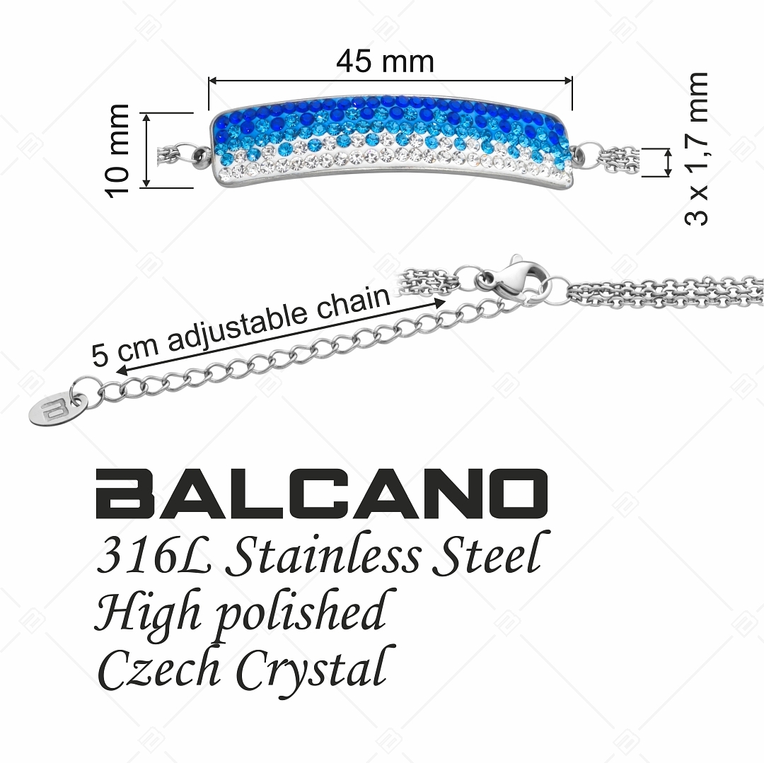 BALCANO - Tesoro / Háromsoros nemesacél lánc karkötő íves kristály fejrésszel (E441007BC04)