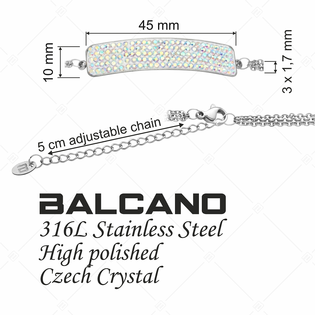 BALCANO - Tesoro / Háromsoros nemesacél lánc karkötő íves kristály fejrésszel (E441007BC09)
