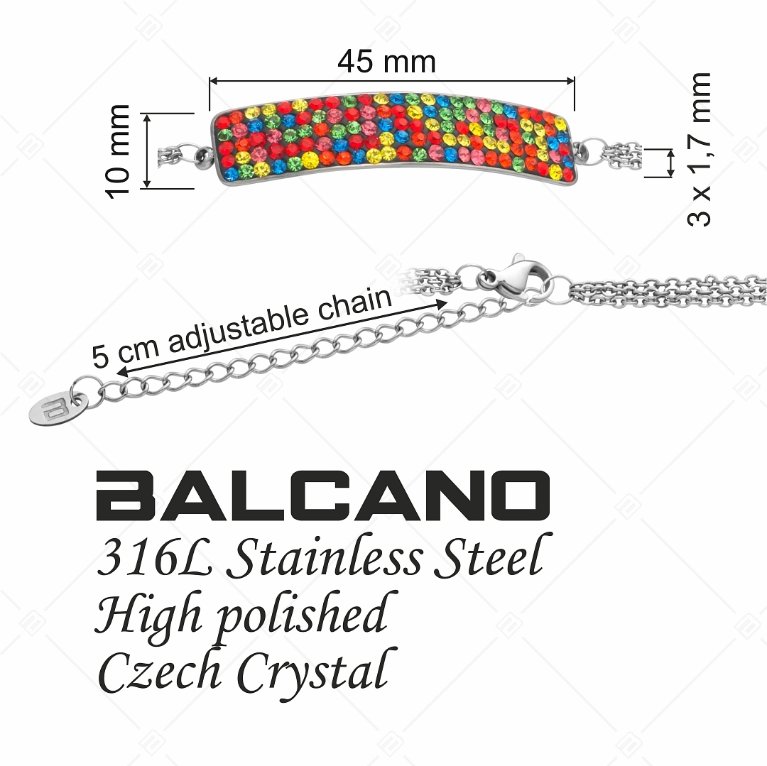 BALCANO - Tesoro / Háromsoros nemesacél lánc karkötő íves kristály fejrésszel (E441007BC89)