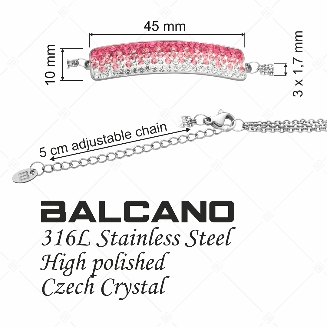 BALCANO - Tesoro / Háromsoros nemesacél lánc karkötő íves kristály fejrésszel (E441007BC92)